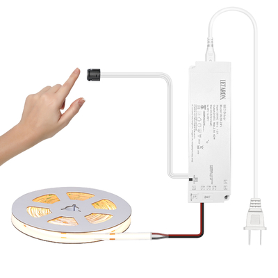Đèn LED Dải LETARON COB 24V, Đèn LED Dải, 480 chip/mét LED, Siêu Sáng Độ Sáng Cao 3000K Trắng Ấm 5m, Có thể điều chỉnh độ sáng với Băng dính 5M, Nguồn 60W UL, CÔNG TẮC CẢM ỨNG cho Phòng ngủ, Nhà, Tự làm Bếp