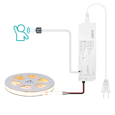 Đèn LED Dải LETARON COB 24V, Đèn LED Dải, 480 chip/mét LED, Siêu Sáng Độ Sáng Cao 3000K Trắng Ấm 5m, Có thể điều chỉnh độ sáng với Băng dính 5M, Nguồn 60W UL, Công tắc PIR cho Phòng ngủ, Nhà, Tự làm Bếp