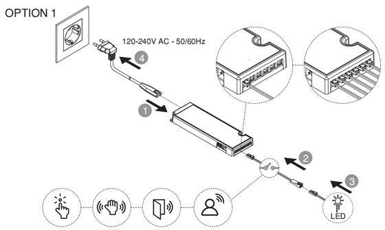 Bộ nguồn LED chiếu sáng nội thất toàn cầu được chứng nhận CE cho tủ Letaron 100-240V Điện áp đầu ra