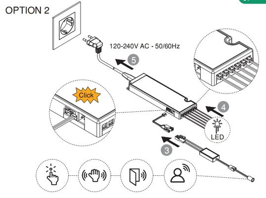 Bộ nguồn LED chiếu sáng nội thất toàn cầu được chứng nhận CE cho tủ Letaron 100-240V Điện áp đầu ra