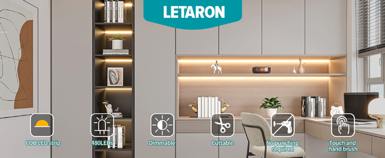 LETARON COB LED Strip Light 24V LED Tape Light,480 pcs/M LED,Super Bright High Lumen 3000K Warm White 3m,Dimmable with 3M Tape,30W UL Power Supply,Touch Switch cho phòng ngủ,Nhà,Nhà bếp DIY