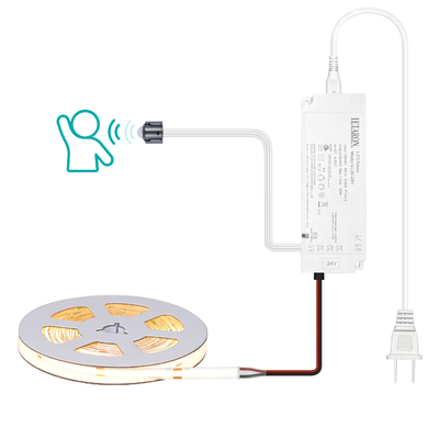 Đèn LED Dải LETARON COB 24V, Đèn LED Dải, 480 chip/mét LED, Siêu Sáng Độ Sáng Cao 3000K Trắng Ấm 3m, Có thể điều chỉnh độ sáng với Băng dính 3M, Nguồn 30W UL, CÔNG TẮC PIR cho Phòng ngủ, Nhà, Tự làm Bếp
