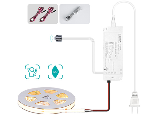 Đèn LED Dải LETARON COB 24V, Đèn LED Dải, 480 chip/mét LED, Siêu Sáng Độ Sáng Cao 3000K Trắng Ấm 3m, Có thể điều chỉnh độ sáng với Băng dính 3M, Nguồn 30W UL, CÔNG TẮC PIR cho Phòng ngủ, Nhà, Tự làm Bếp