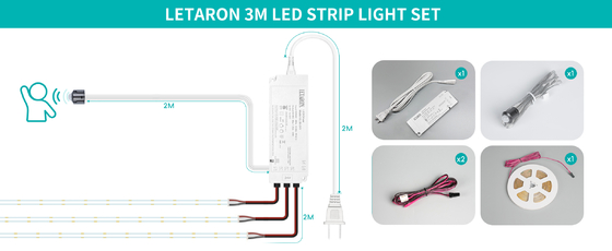 Đèn LED Dải LETARON COB 24V, Đèn LED Dải, 480 chip/mét LED, Siêu Sáng Độ Sáng Cao 6000K Trắng 3m, Có thể điều chỉnh độ sáng với Băng dính 3M, Nguồn 30W UL, CÔNG TẮC CẢM ỨNG cho Phòng ngủ, Nhà, Tự làm Bếp